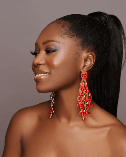 Long Glamorous Diamante Rhinestone Teardrop Tassel Statement Earrings - Fatisha Boutique