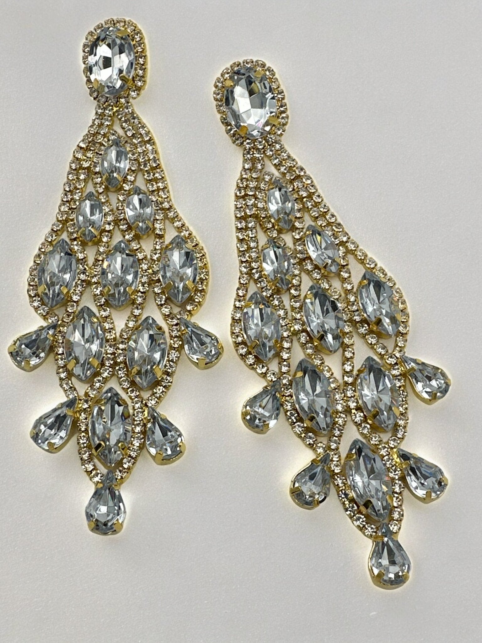 Long Glamorous Diamante Rhinestone Teardrop Tassel Statement Earrings - Fatisha Boutique