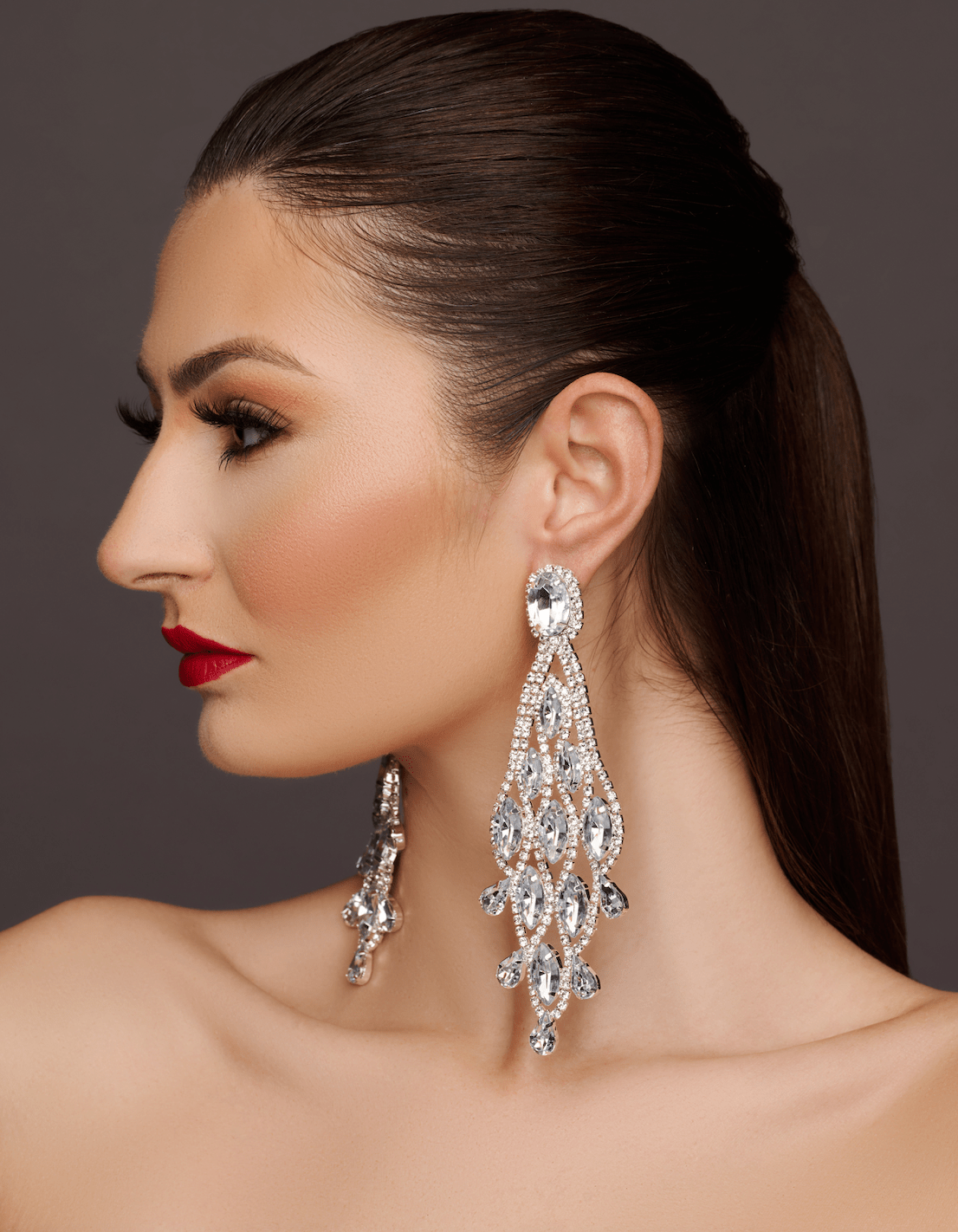 Long Glamorous Diamante Rhinestone Teardrop Tassel Statement Earrings - Fatisha Boutique
