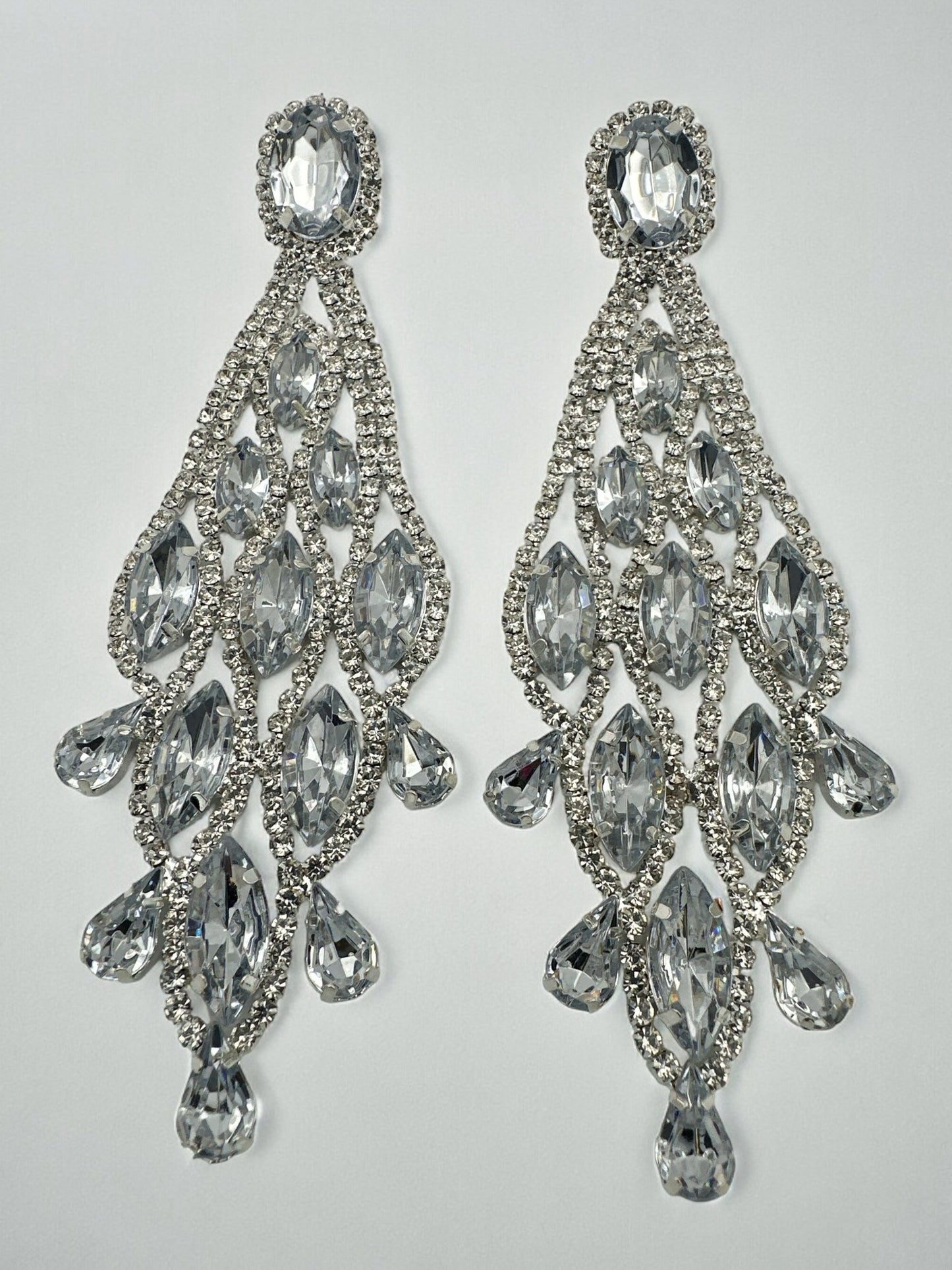 Long Glamorous Diamante Rhinestone Teardrop Tassel Statement Earrings - Fatisha Boutique