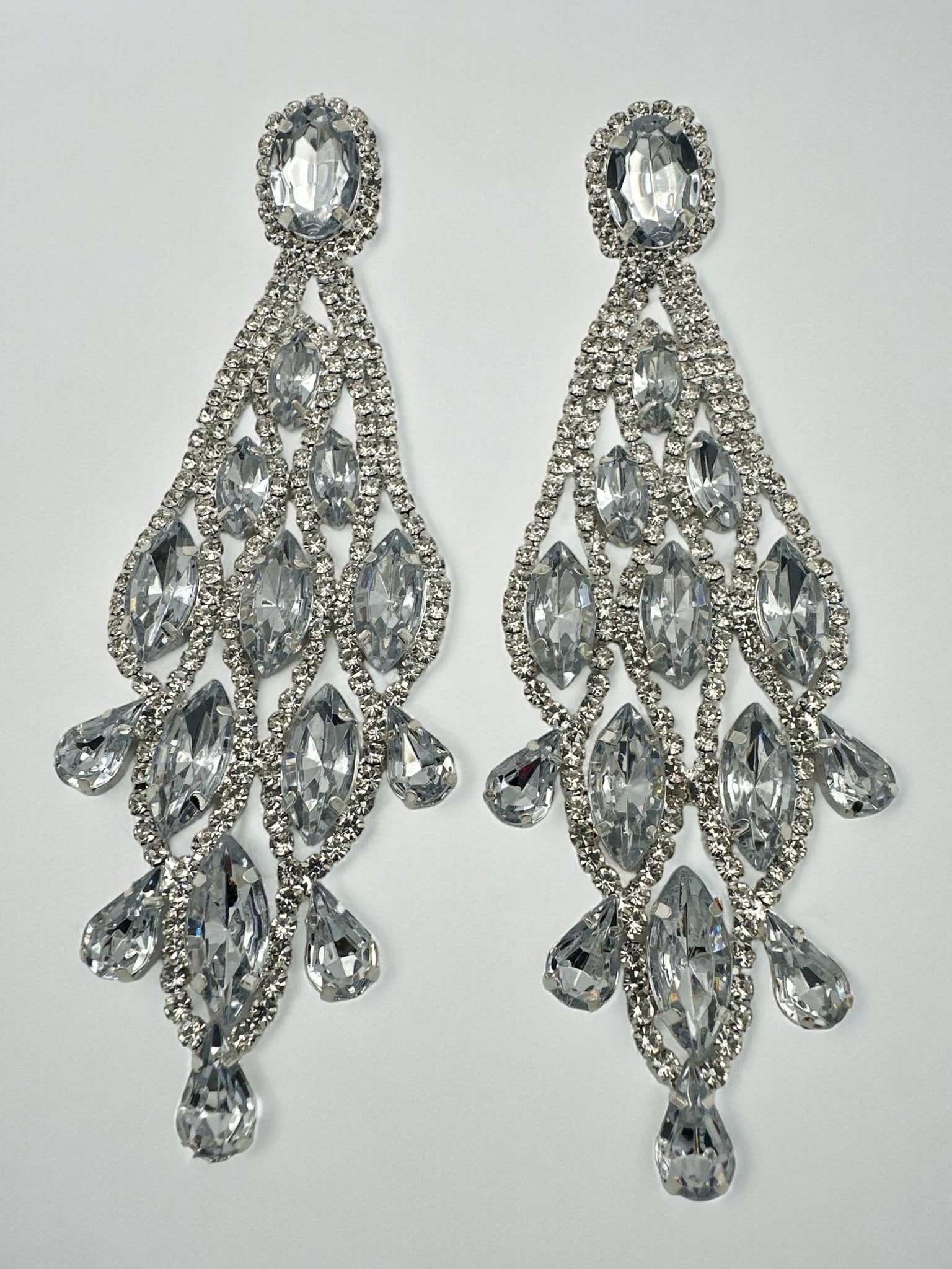 Long Glamorous Diamante Rhinestone Teardrop Tassel Statement Earrings - Fatisha Boutique