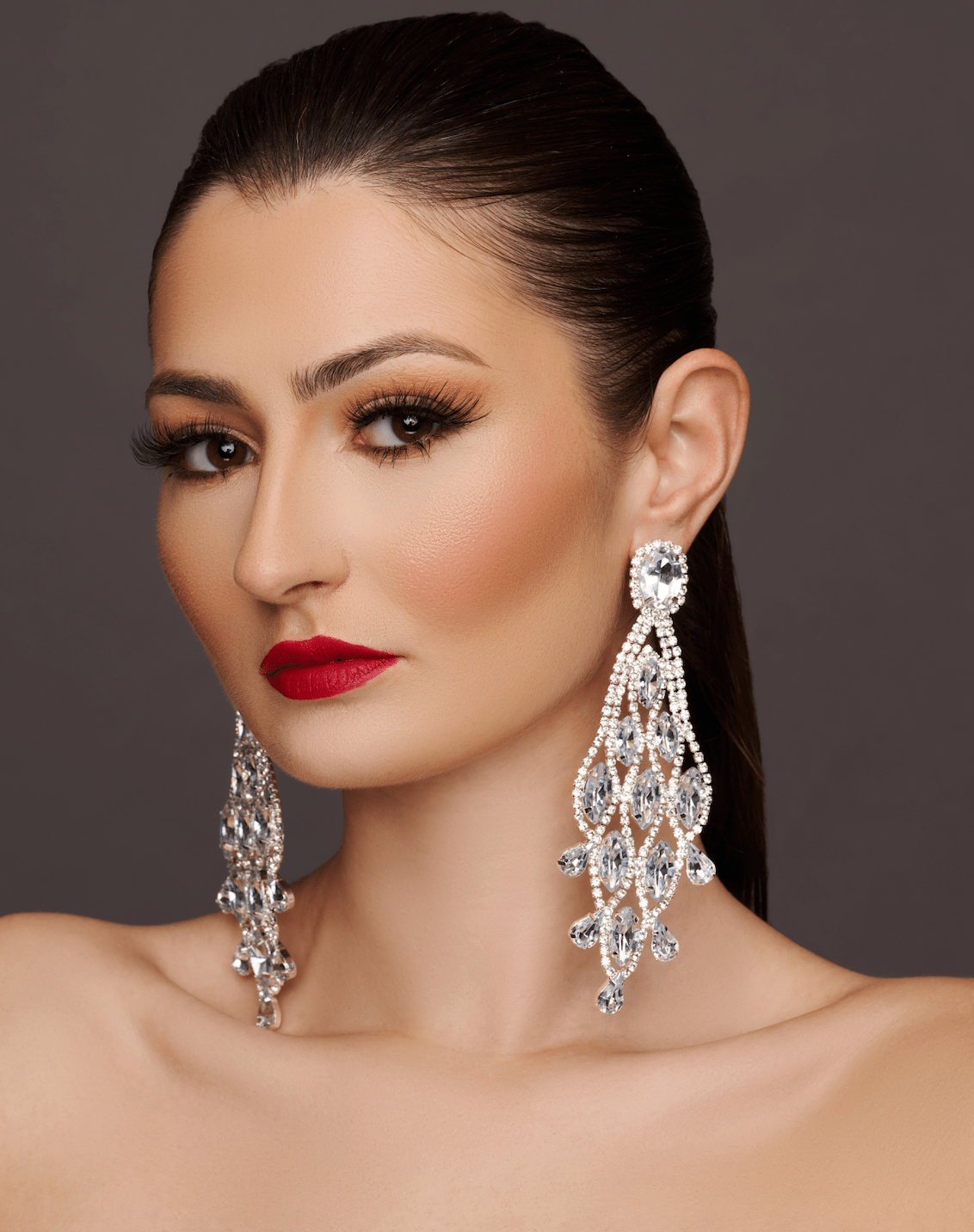 Long Glamorous Diamante Rhinestone Teardrop Tassel Statement Earrings - Fatisha Boutique
