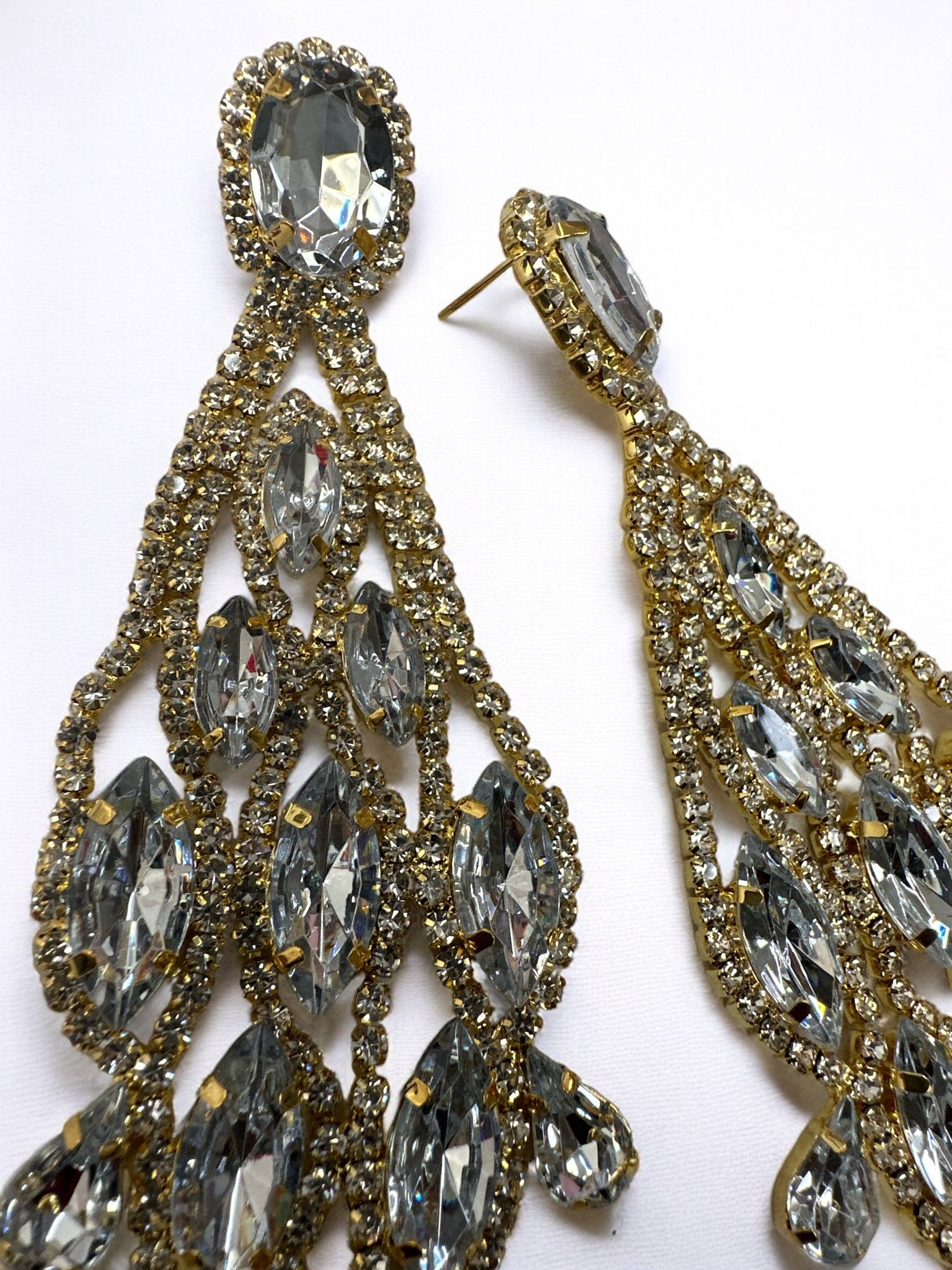 Long Glamorous Diamante Rhinestone Teardrop Tassel Statement Earrings - Fatisha Boutique