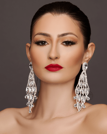 Long Glamorous Diamante Rhinestone Teardrop Tassel Statement Earrings - Fatisha Boutique