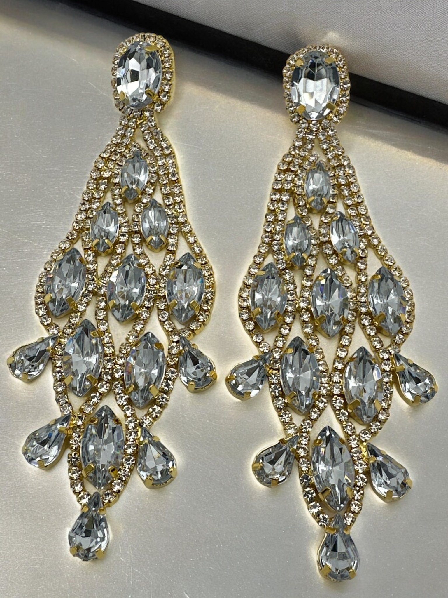 Long Glamorous Diamante Rhinestone Teardrop Tassel Statement Earrings - Fatisha Boutique