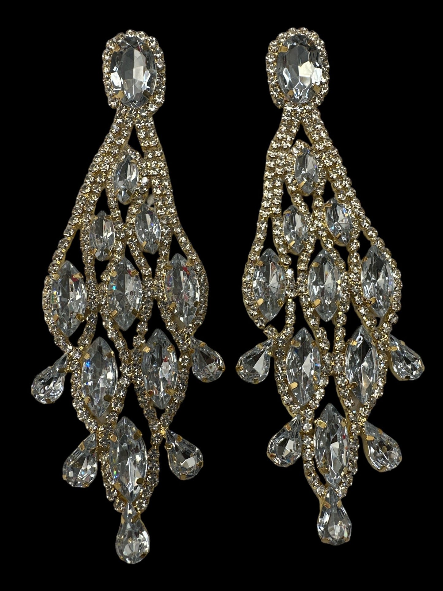 Long Glamorous Diamante Rhinestone Teardrop Tassel Statement Earrings - Fatisha Boutique