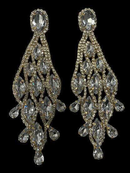 Long Glamorous Diamante Rhinestone Teardrop Tassel Statement Earrings - Fatisha Boutique