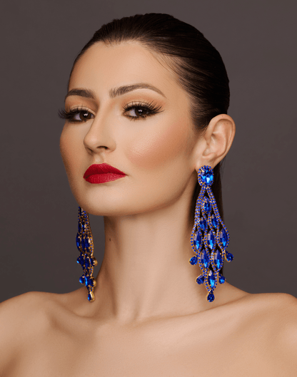 Long Glamorous Diamante Rhinestone Teardrop Tassel Statement Earrings - Fatisha Boutique