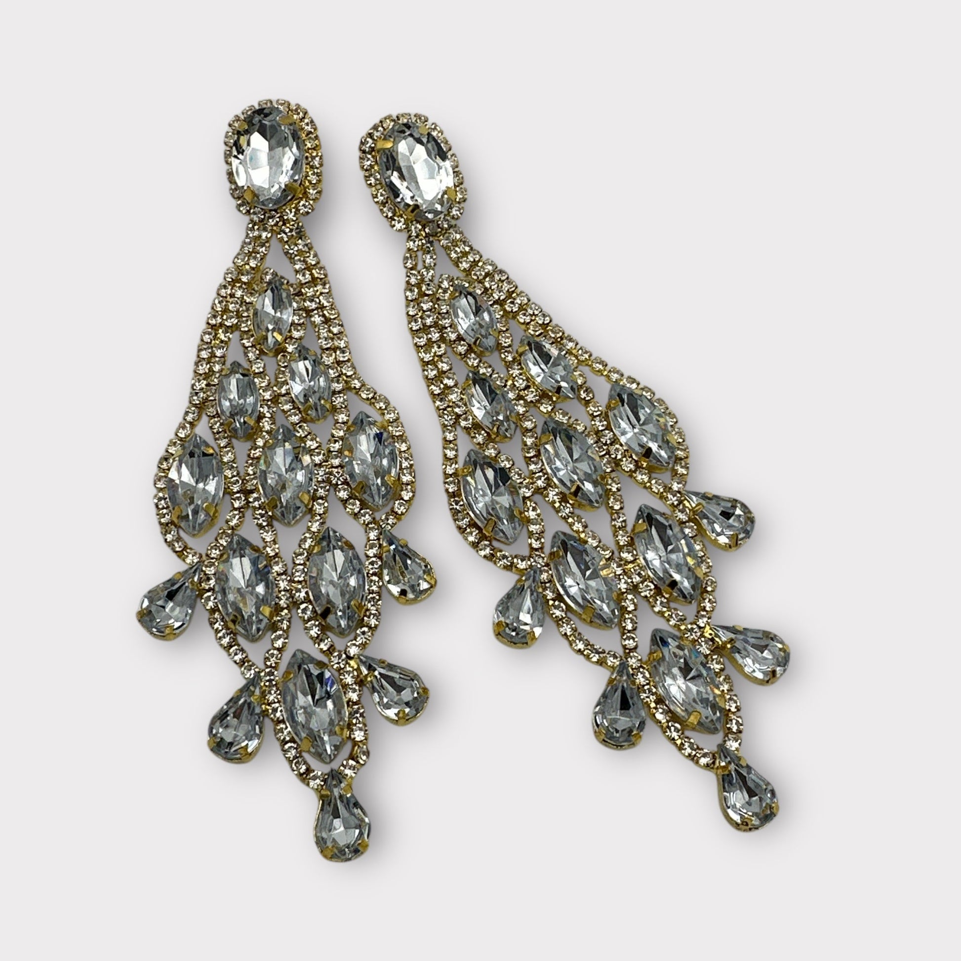 Long Glamorous Diamante Rhinestone Teardrop Tassel Statement Earrings - Fatisha Boutique