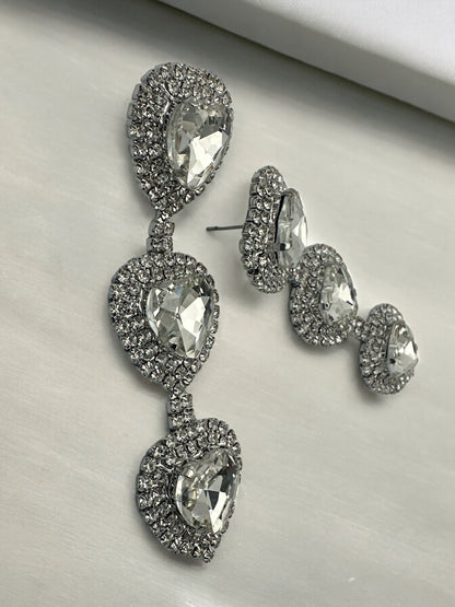 Long Glamorous Elegant Diamante Rhinestone Dangle Earrings - Fatisha Boutique