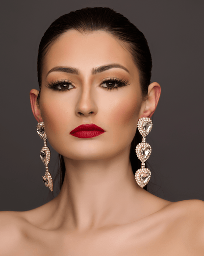Long Glamorous Elegant Diamante Rhinestone Dangle Earrings - Fatisha Boutique