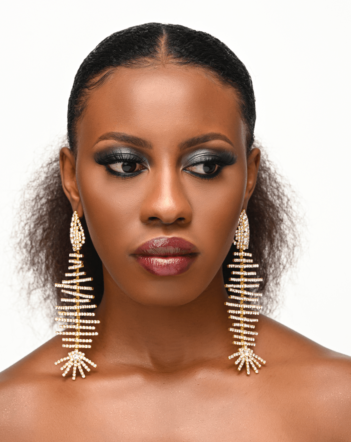 Long Glamorous Fishbone Crystal Rhinestone Drop Dangle Statement Earrings - Fatisha Boutique