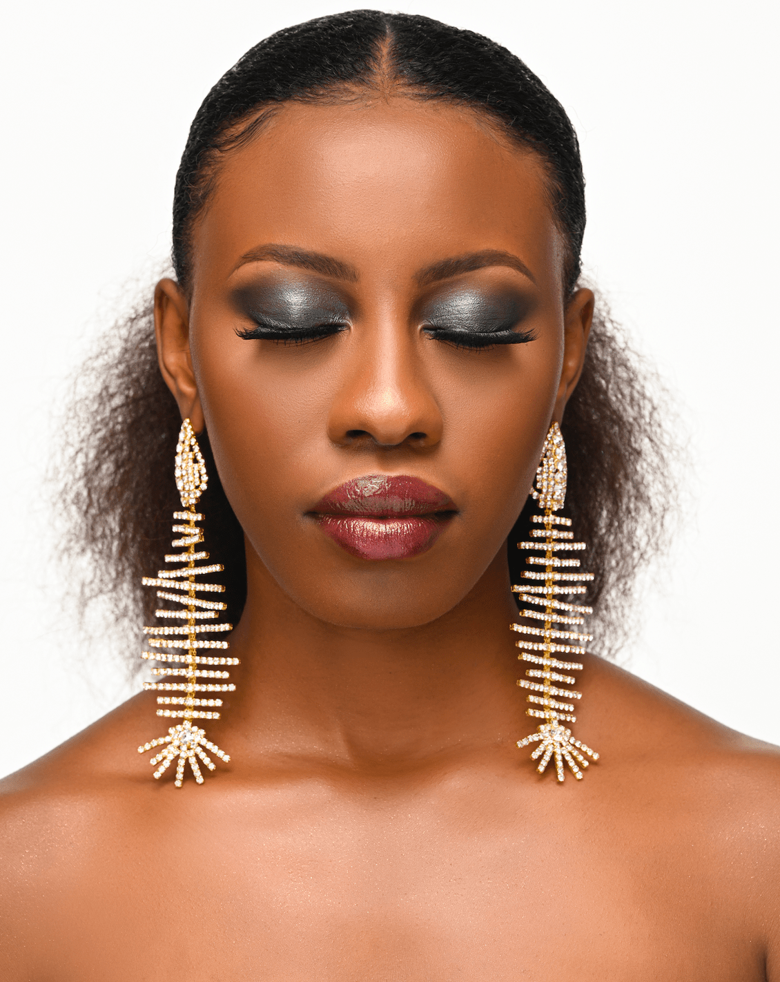 Long Glamorous Fishbone Crystal Rhinestone Drop Dangle Statement Earrings - Fatisha Boutique