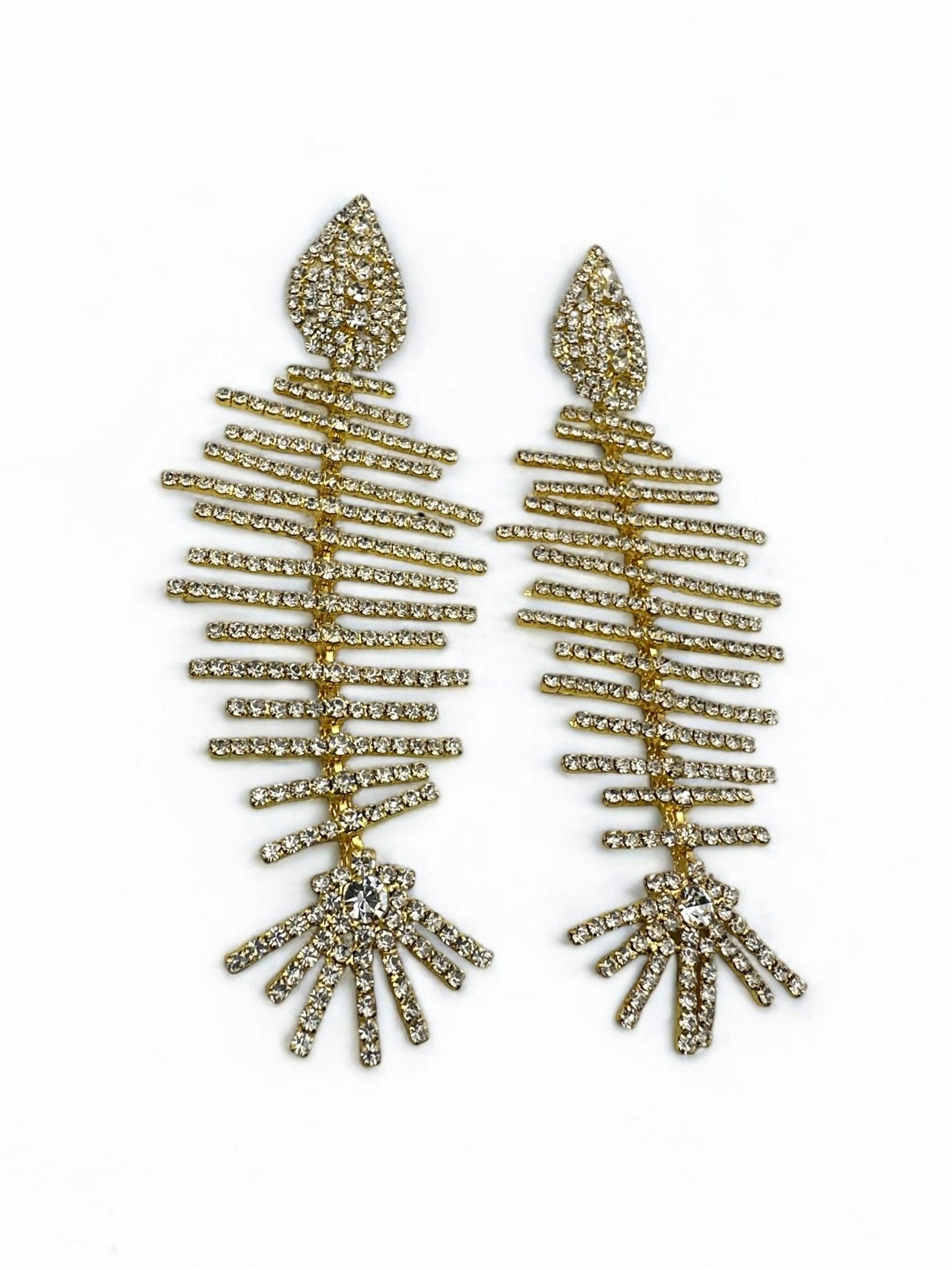 Long Glamorous Fishbone Rhinestone Earrings – Sparkly Crystal Drop Statement Fashion Jewellery - Fatisha Boutique