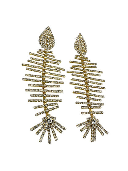 Long Glamorous Fishbone Rhinestone Earrings – Sparkly Crystal Drop Statement Fashion Jewellery - Fatisha Boutique