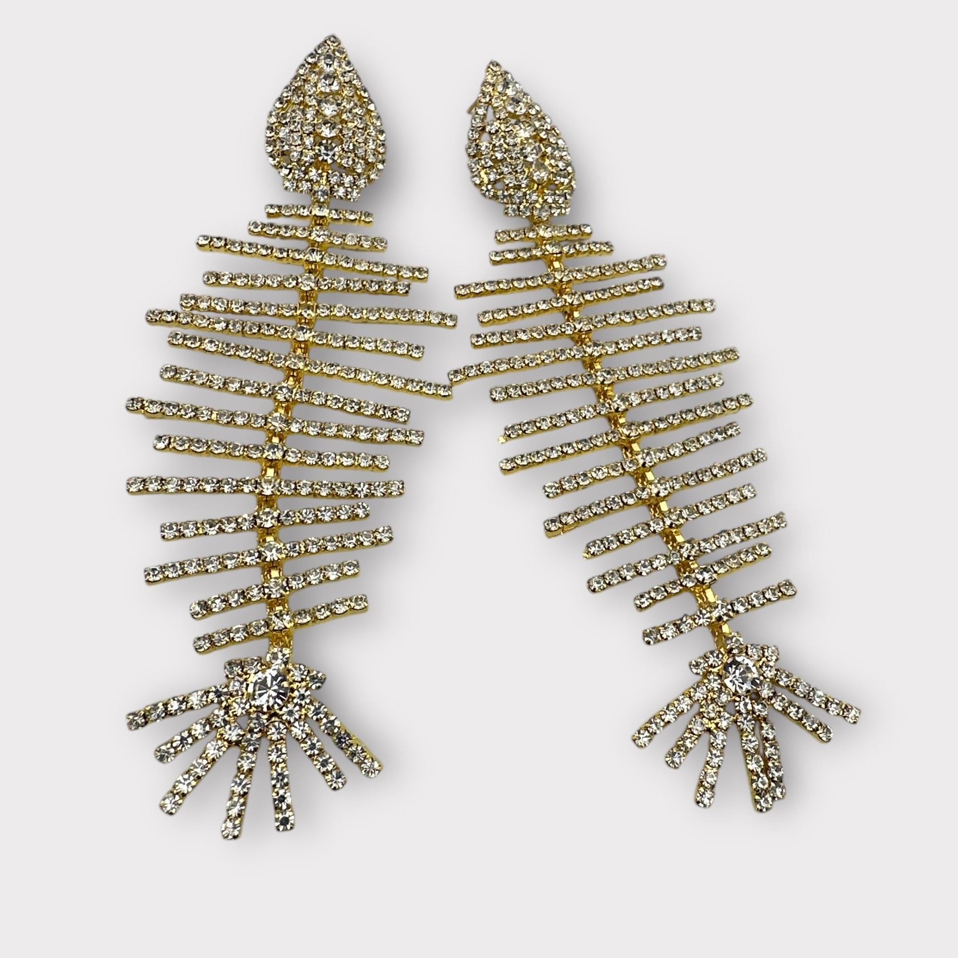 Long Glamorous Fishbone Rhinestone Earrings – Sparkly Crystal Drop Statement Fashion Jewellery - Fatisha Boutique