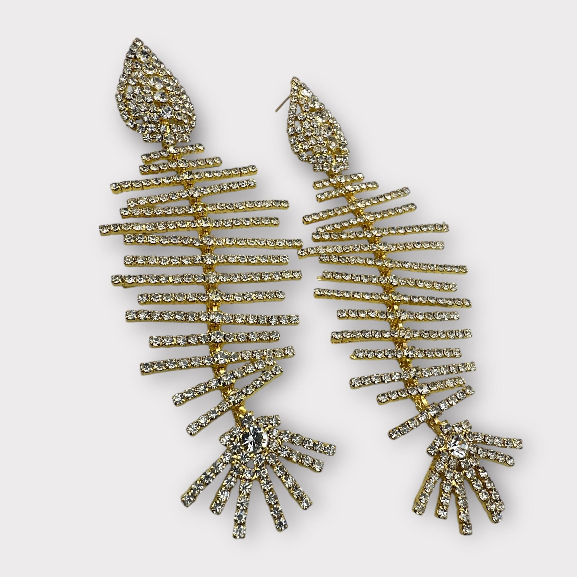 Long Glamorous Fishbone Rhinestone Earrings – Sparkly Crystal Drop Statement Fashion Jewellery - Fatisha Boutique
