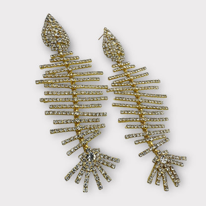 Long Glamorous Fishbone Rhinestone Earrings – Sparkly Crystal Drop Statement Fashion Jewellery - Fatisha Boutique