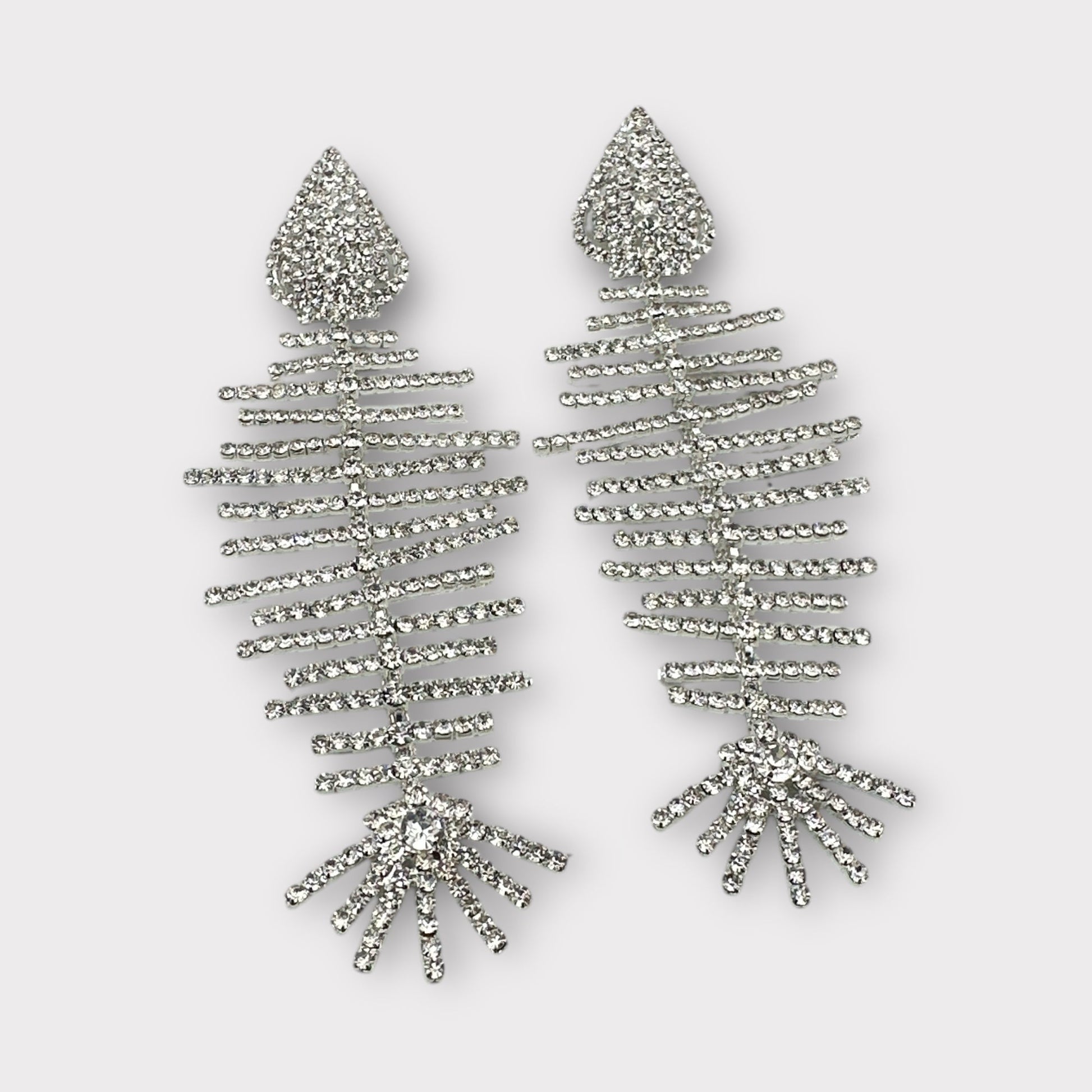 Long Glamorous Fishbone Rhinestone Earrings – Sparkly Crystal Drop Statement Fashion Jewellery - Fatisha Boutique