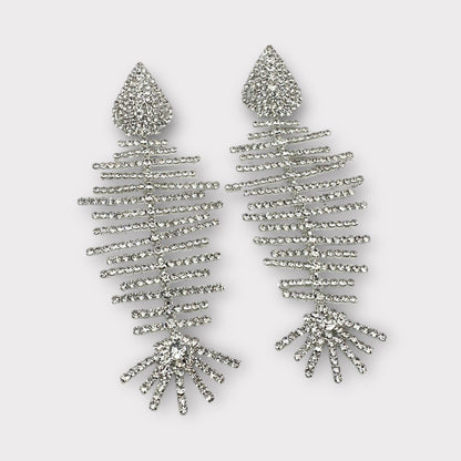 Long Glamorous Fishbone Rhinestone Earrings – Sparkly Crystal Drop Statement Fashion Jewellery - Fatisha Boutique