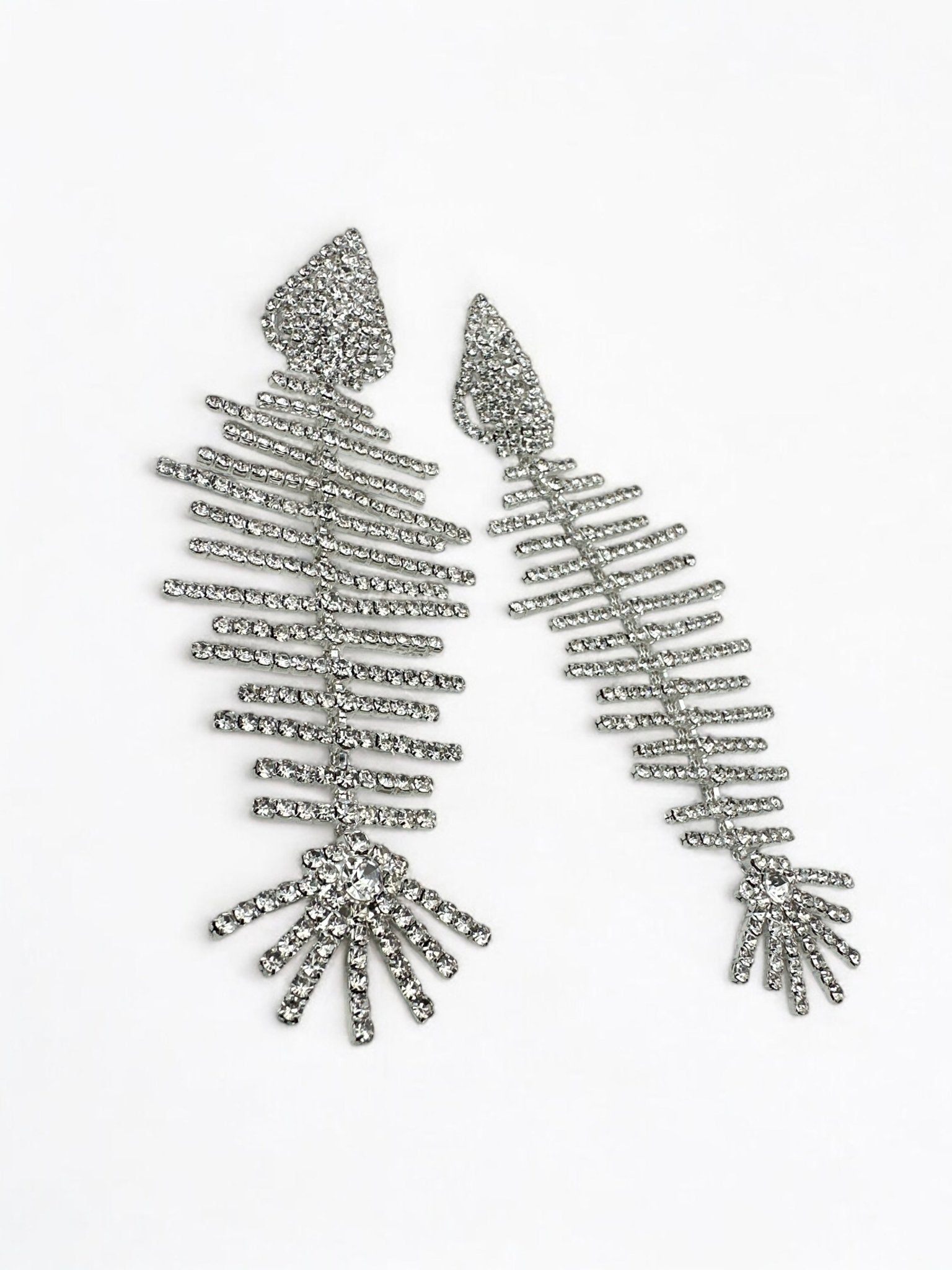 Long Glamorous Fishbone Rhinestone Earrings – Sparkly Crystal Drop Statement Fashion Jewellery - Fatisha Boutique