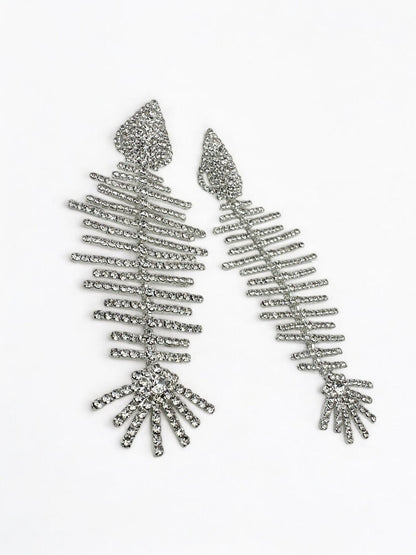 Long Glamorous Fishbone Rhinestone Earrings – Sparkly Crystal Drop Statement Fashion Jewellery - Fatisha Boutique