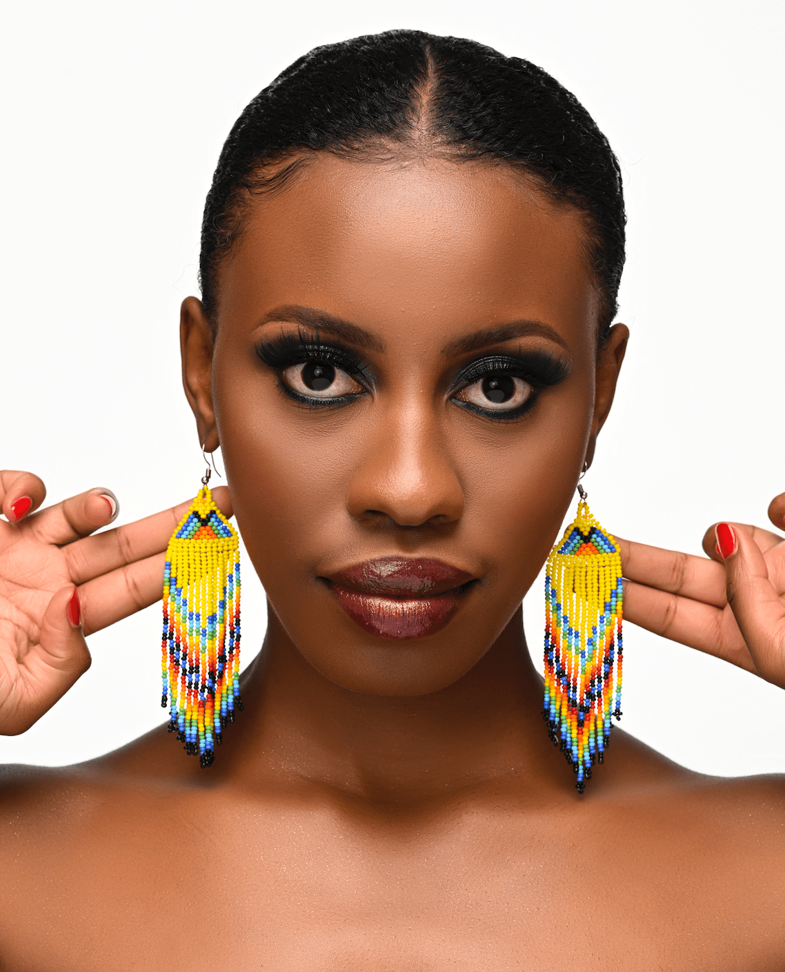Long Multicolour Authentic Maasai Zulu Style Tribal Ethnic Tassel Earrings - Fatisha Boutique