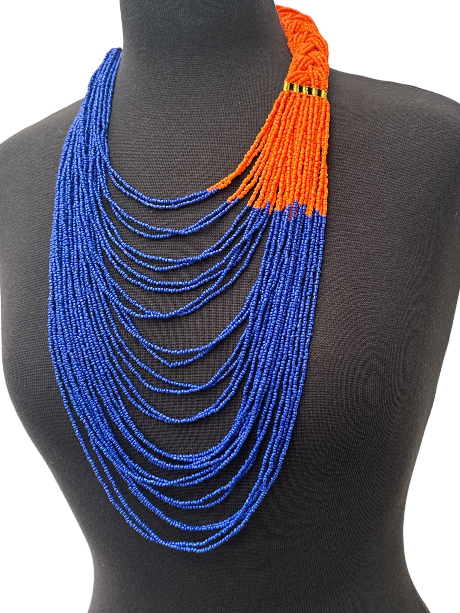 Long Orange And Purple Braided Beaded African Ethnic Necklace - Fatisha Boutique
