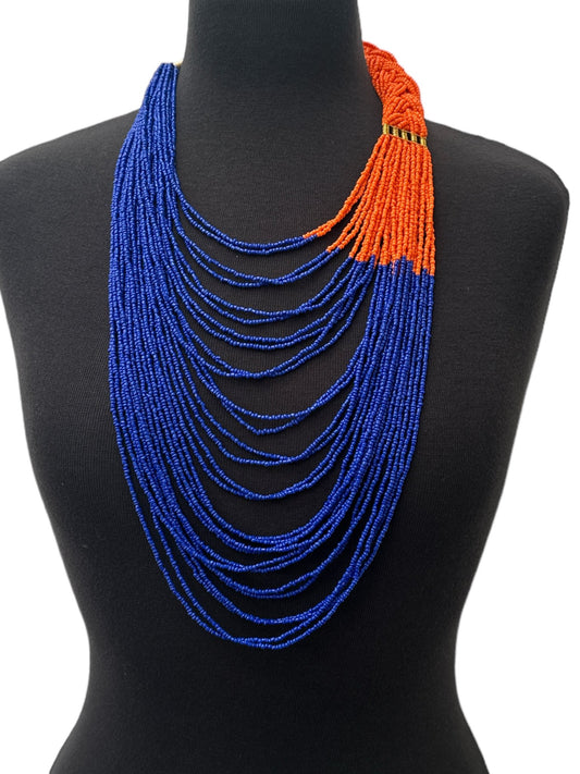 Long Orange And Purple Braided Beaded African Ethnic Necklace - Fatisha Boutique