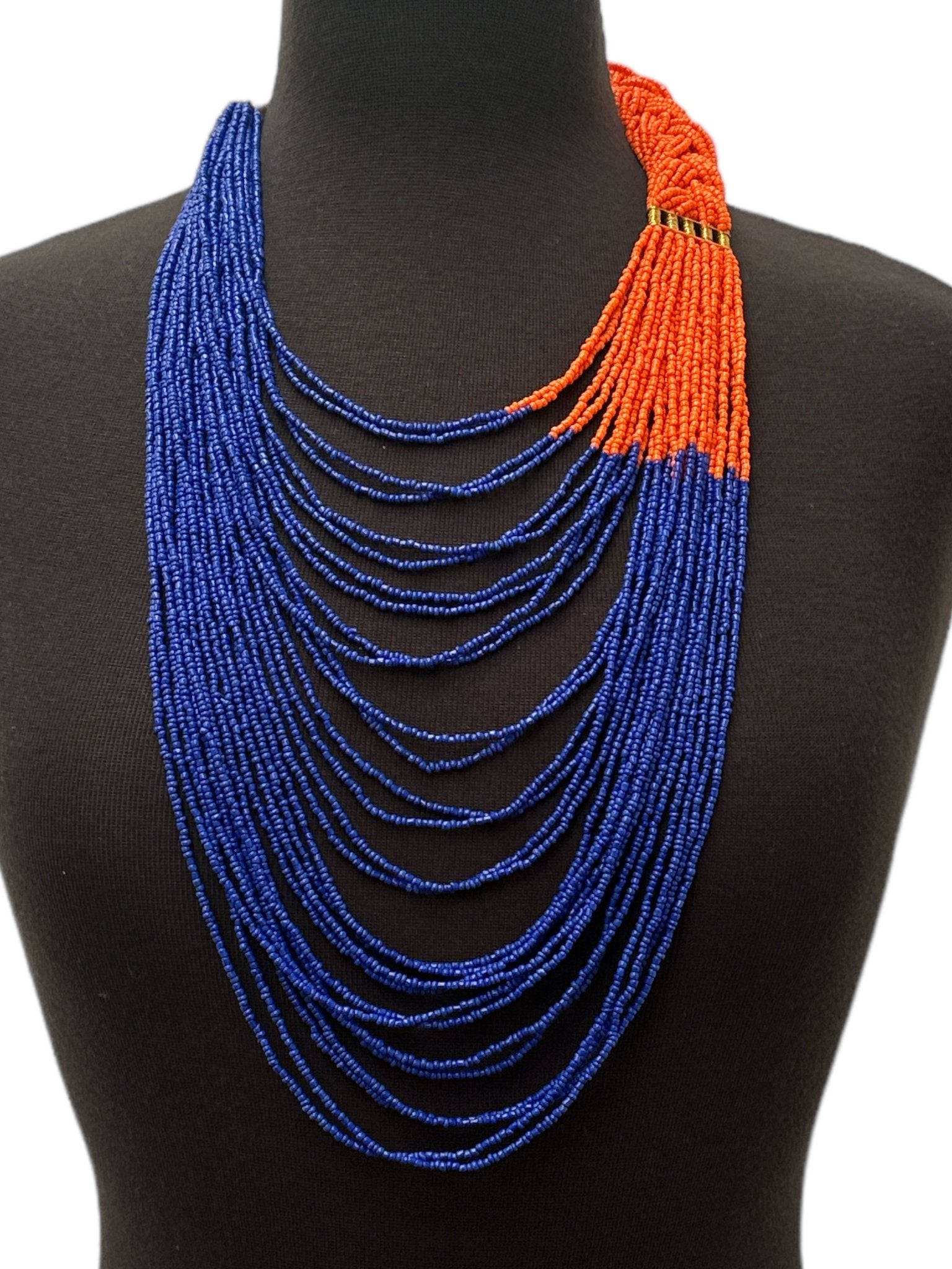 Long Orange And Purple Braided Beaded African Ethnic Necklace - Fatisha Boutique