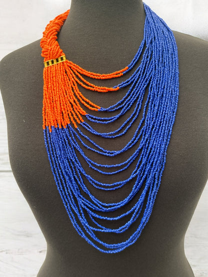 Long Orange And Purple Braided Beaded African Ethnic Necklace - Fatisha Boutique