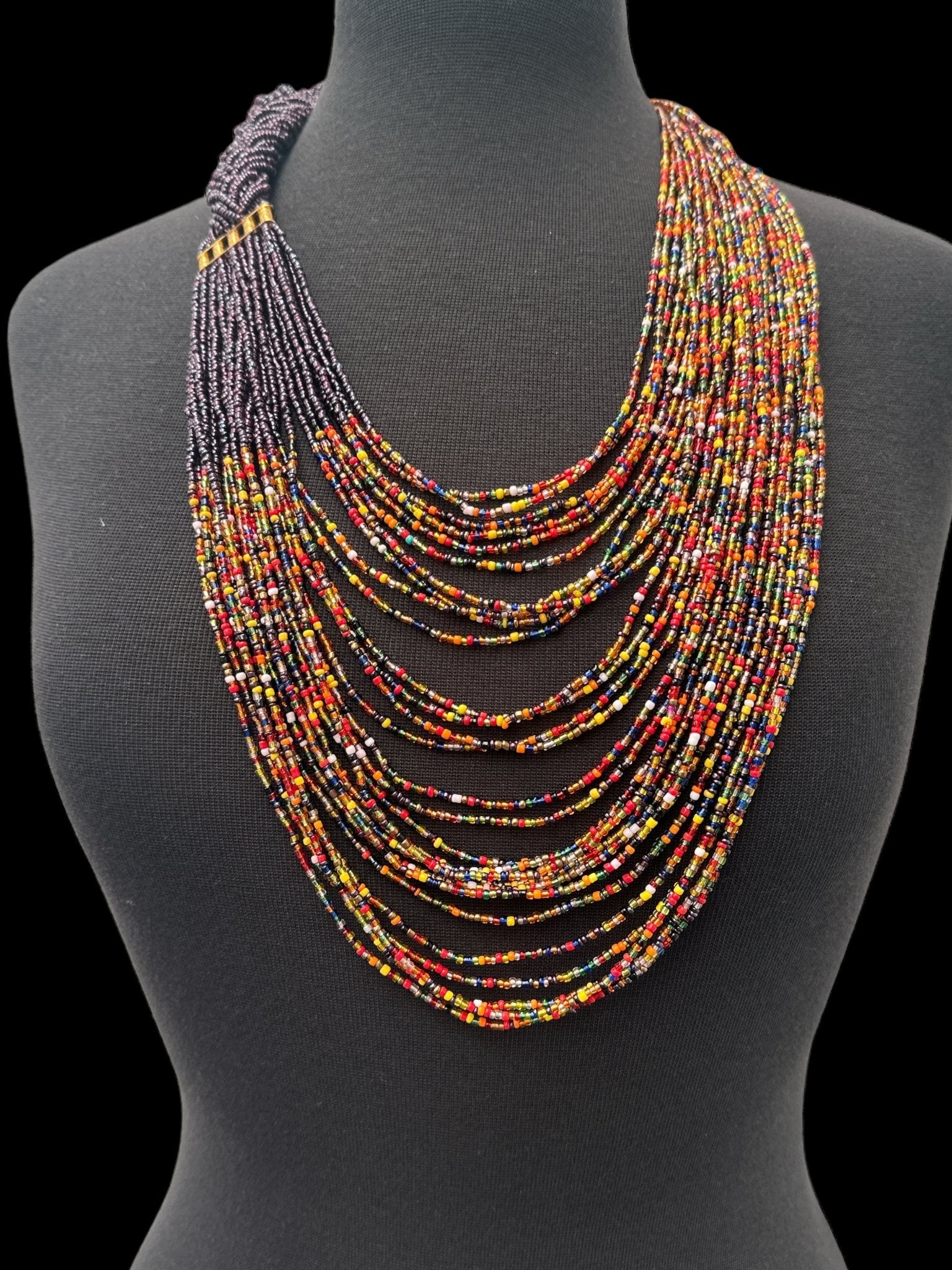 Long Purple And Multicolours Braided Beaded African Ethnic Necklace - Fatisha Boutique
