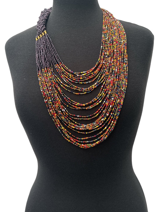 Long Purple And Multicolours Braided Beaded African Ethnic Necklace - Fatisha Boutique