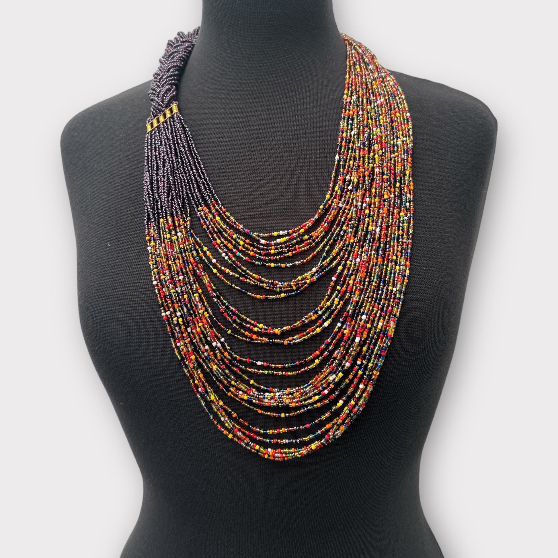 Long Purple And Multicolours Braided Beaded African Ethnic Necklace - Fatisha Boutique