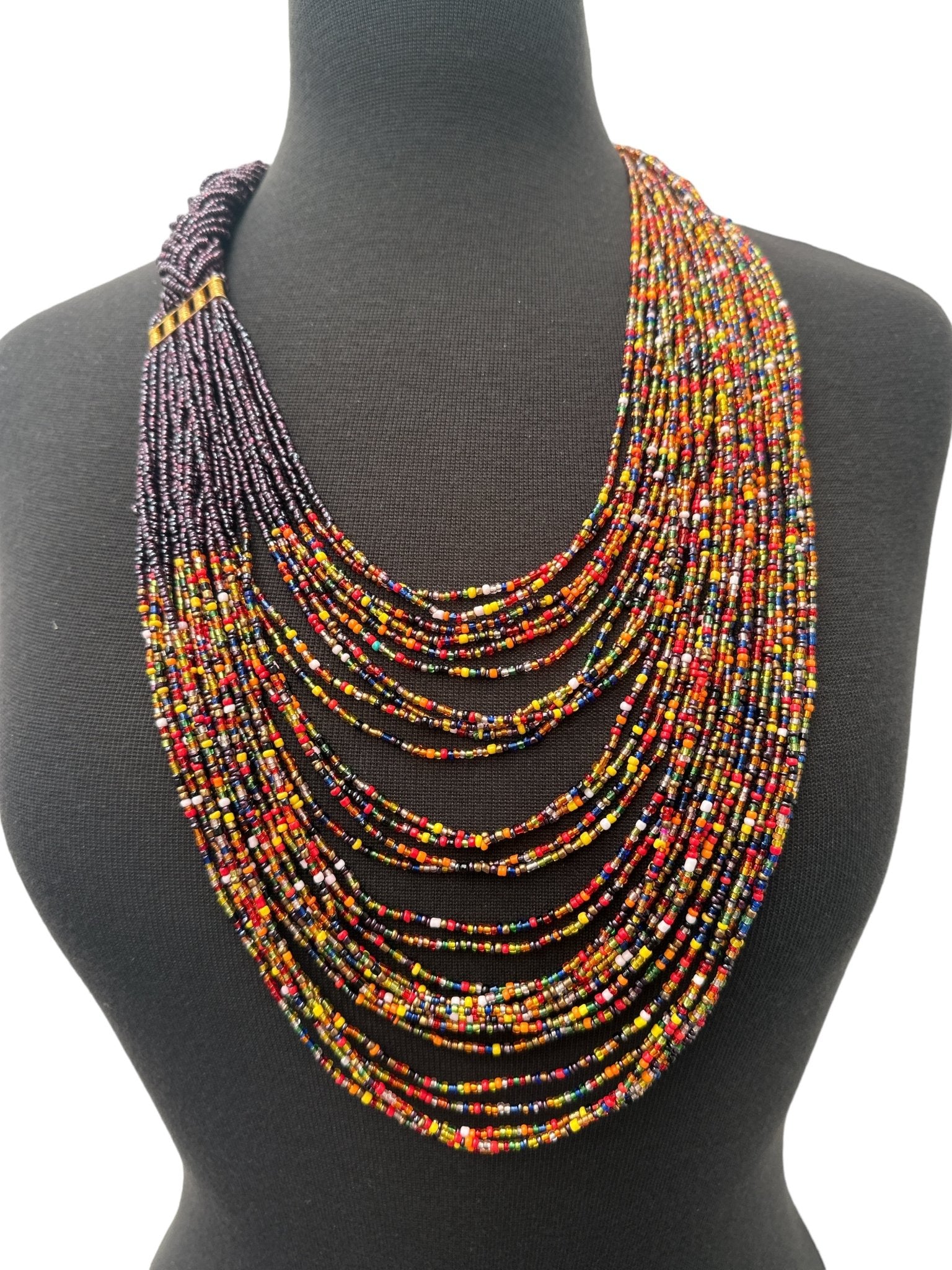 Long Purple And Multicolours Braided Beaded African Ethnic Necklace - Fatisha Boutique