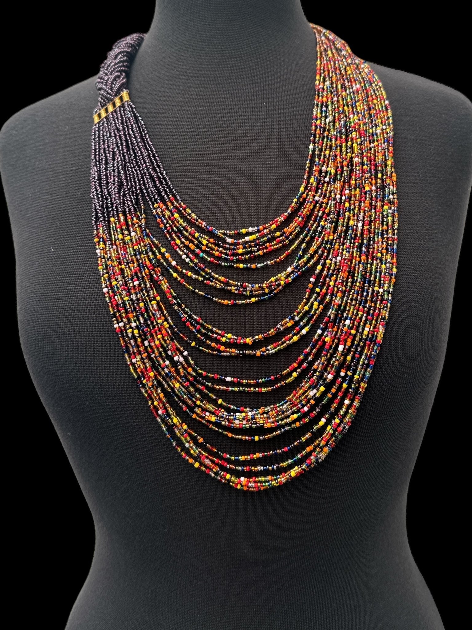 Long Purple And Multicolours Braided Beaded African Ethnic Necklace - Fatisha Boutique