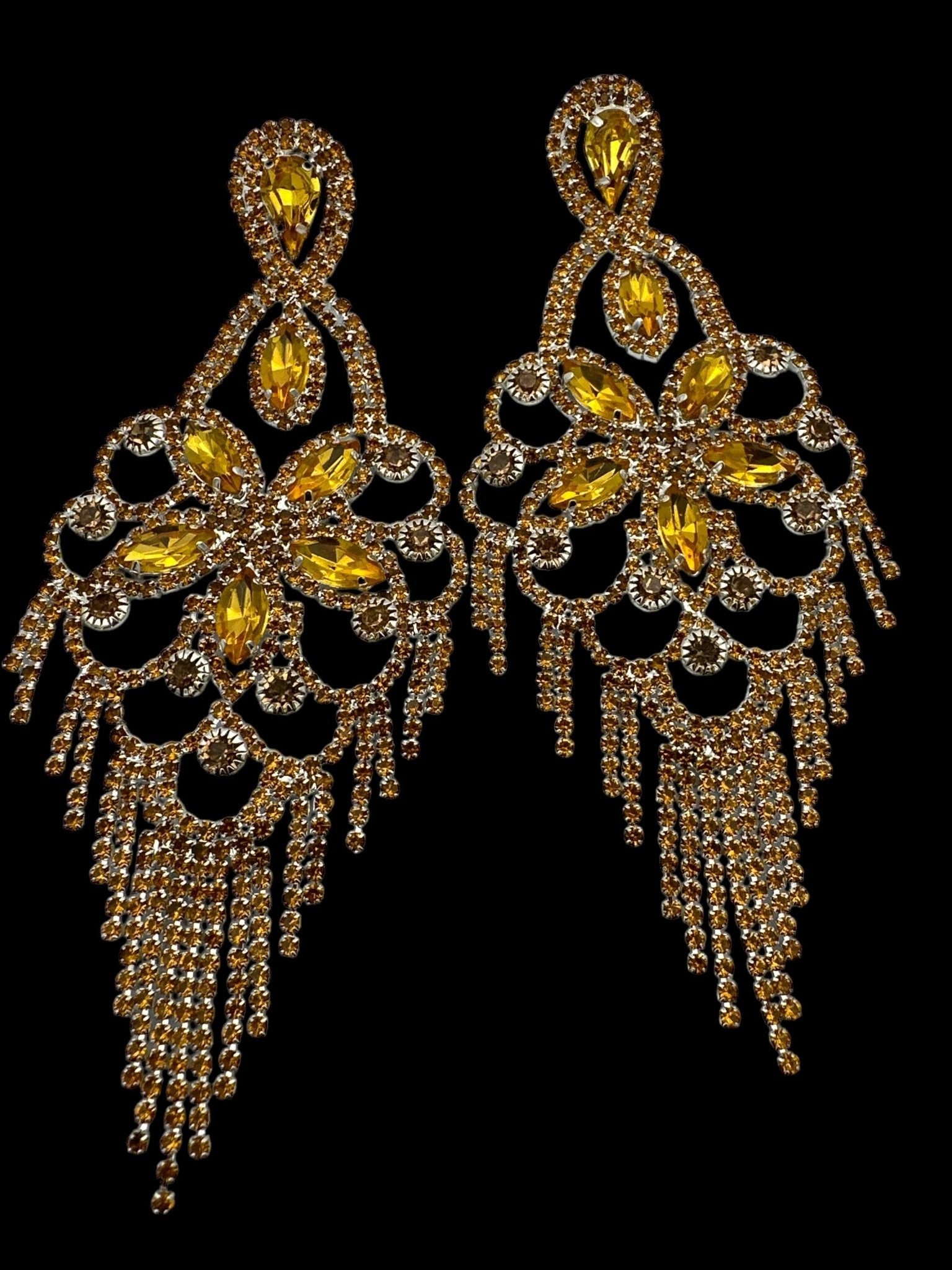 Long Statement Rhinestone Chandelier Tassel Earrings - Fatisha Boutique