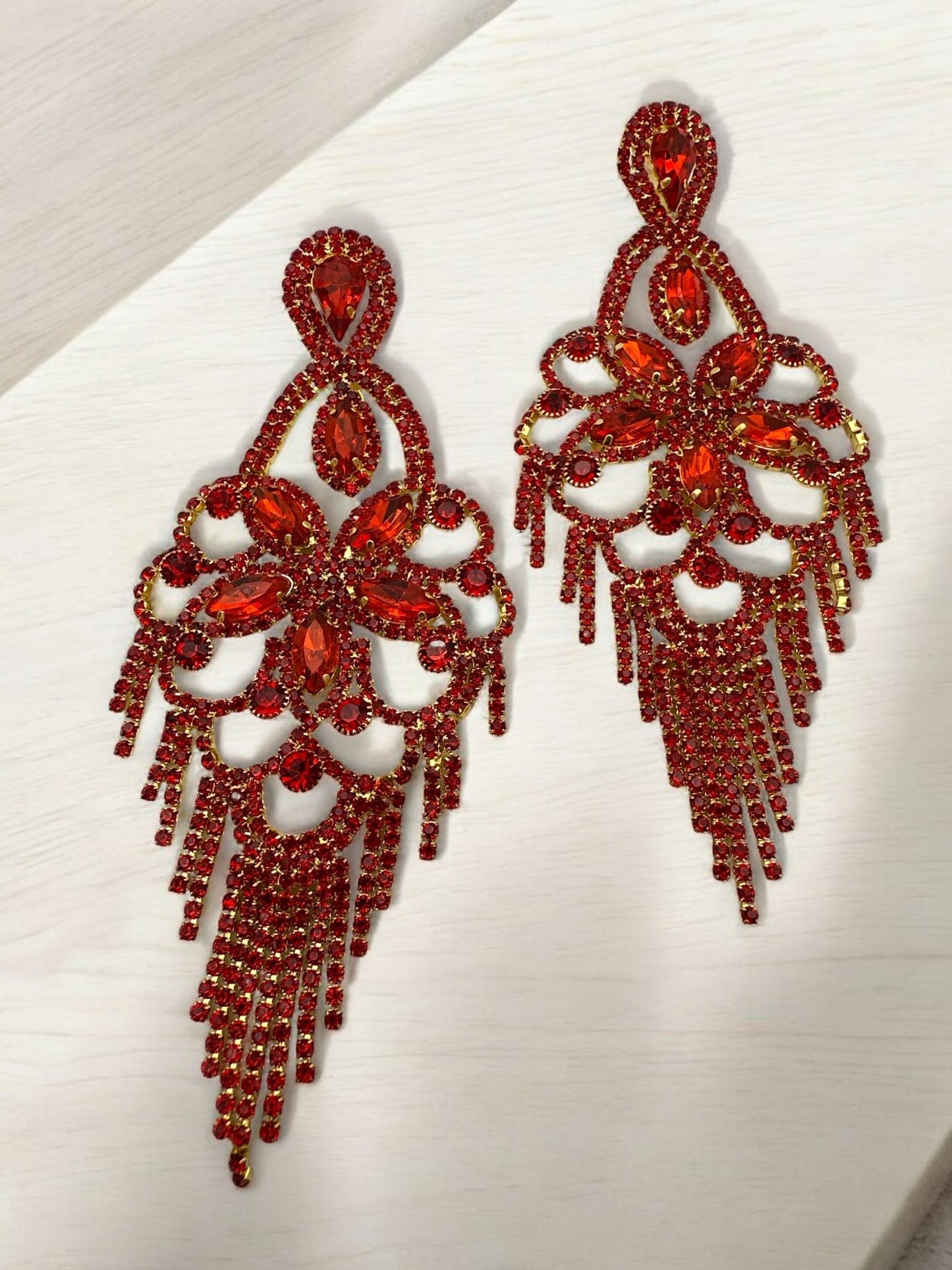 Long Statement Rhinestone Chandelier Tassel Earrings - Fatisha Boutique