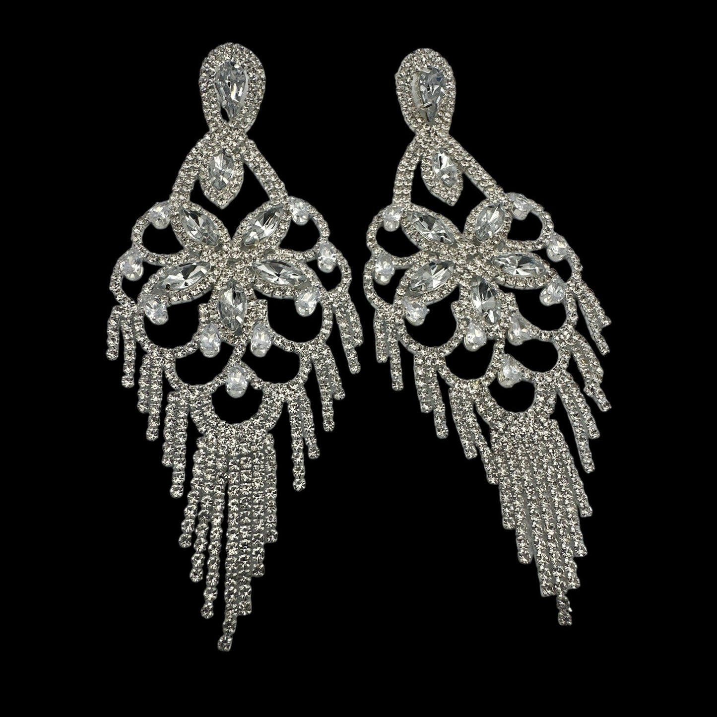 Long Statement Rhinestone Chandelier Tassel Earrings - Fatisha Boutique
