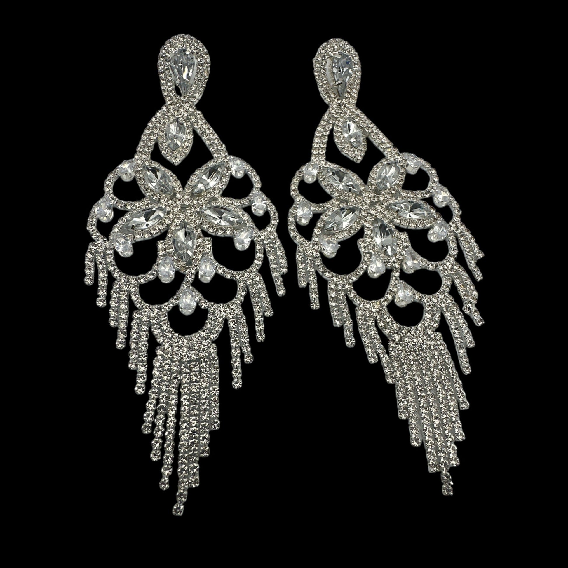 Long Statement Rhinestone Chandelier Tassel Earrings - Fatisha Boutique