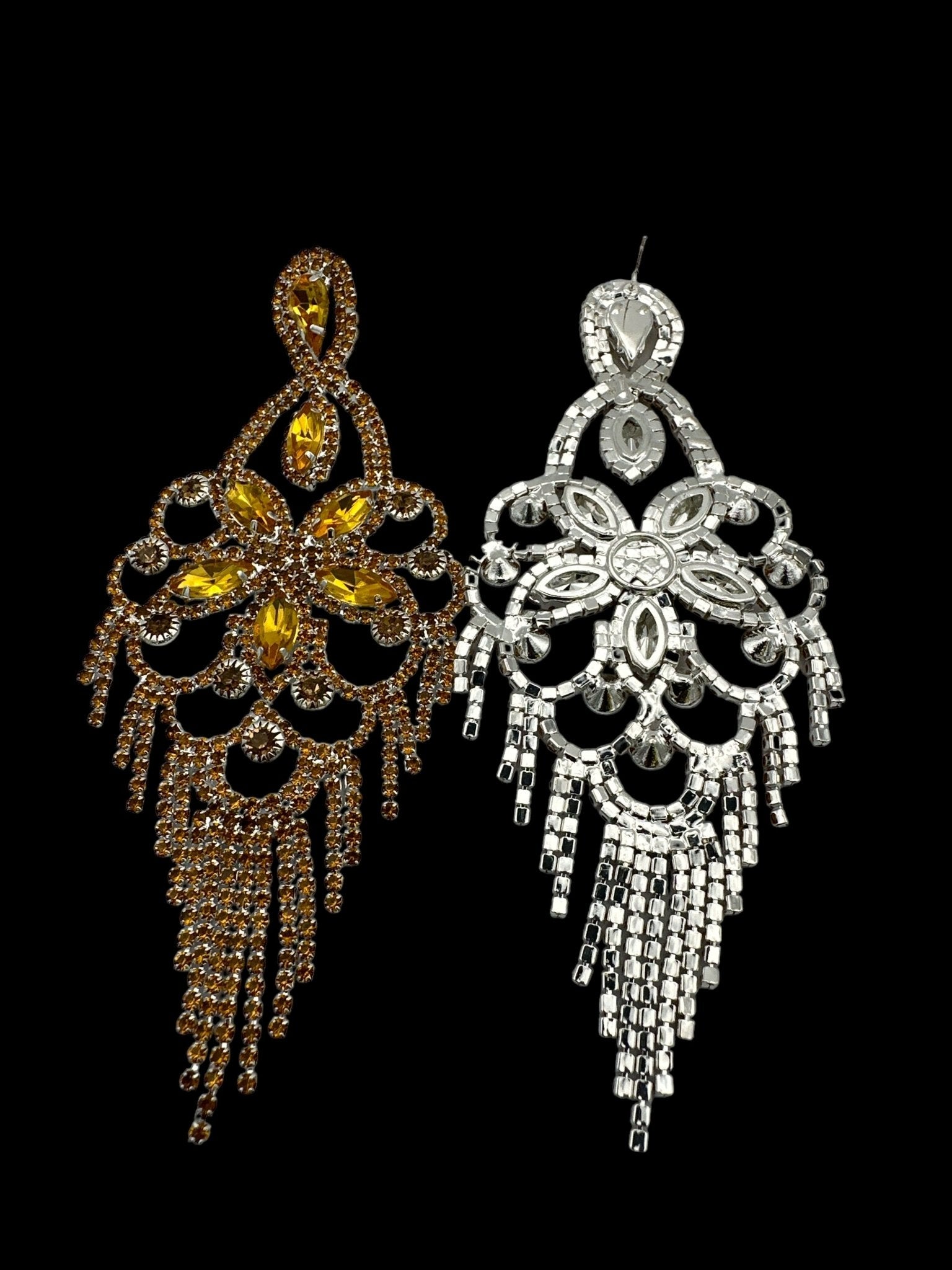 Long Statement Rhinestone Chandelier Tassel Earrings - Fatisha Boutique