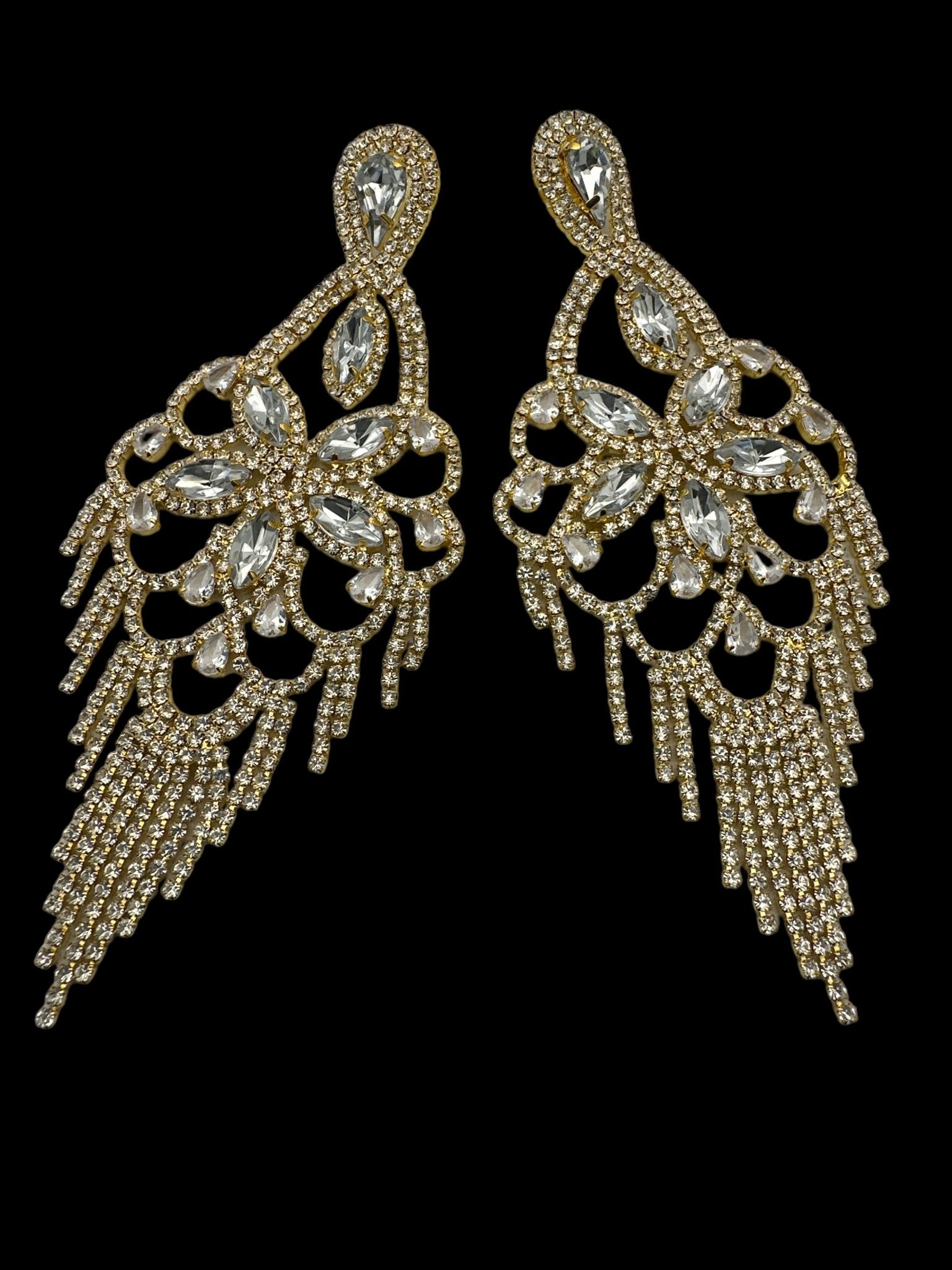 Long Statement Rhinestone Chandelier Tassel Earrings - Fatisha Boutique