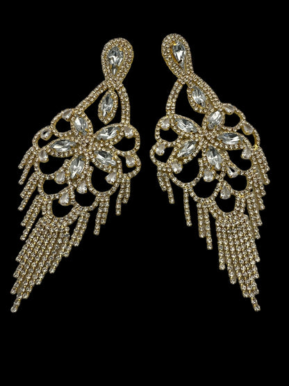 Long Statement Rhinestone Chandelier Tassel Earrings - Fatisha Boutique