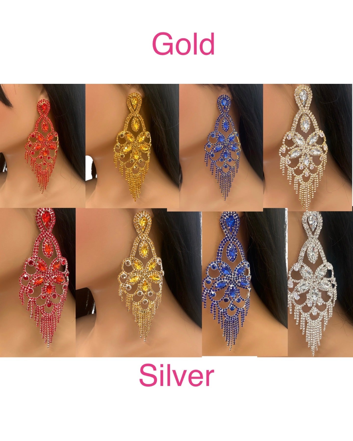 Long Statement Rhinestone Chandelier Tassel Earrings - Fatisha Boutique