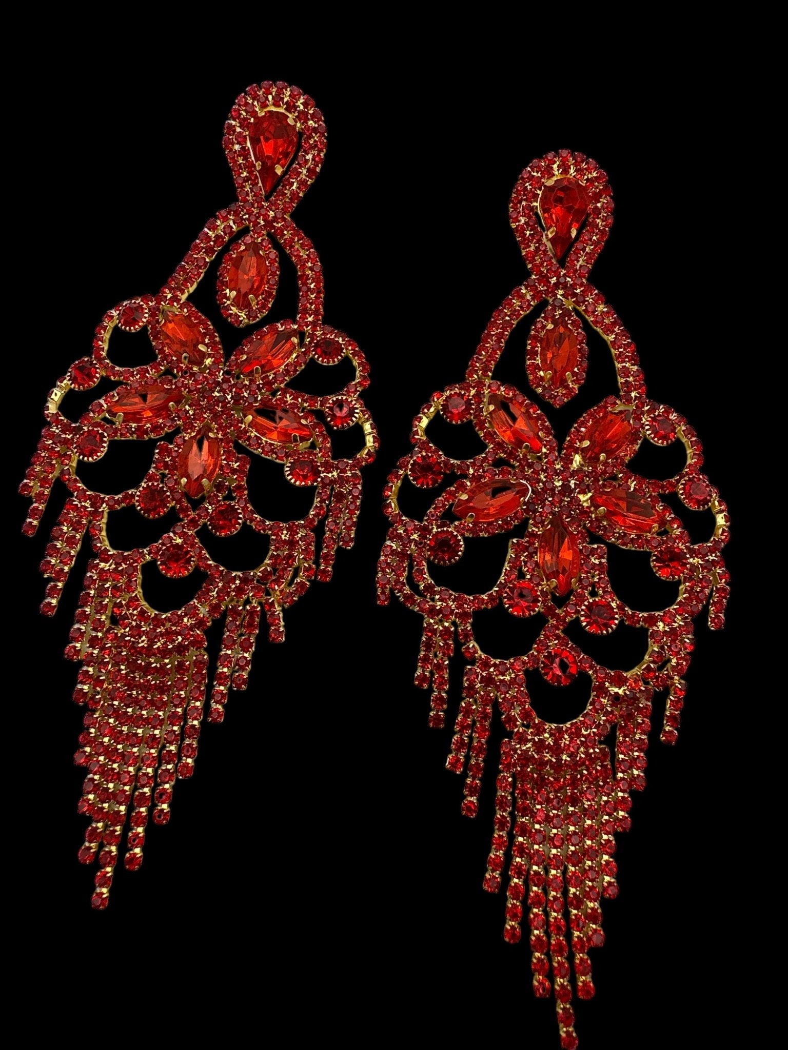 Long Statement Rhinestone Chandelier Tassel Earrings - Fatisha Boutique