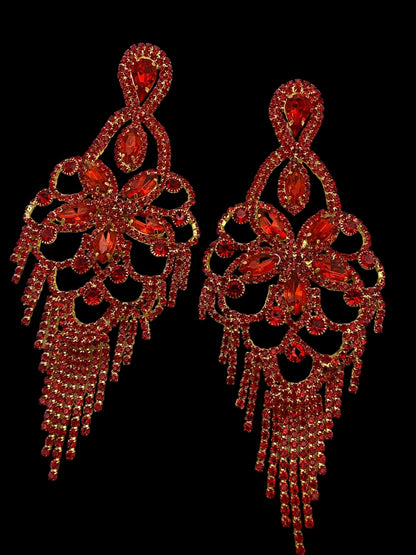 Long Statement Rhinestone Chandelier Tassel Earrings - Fatisha Boutique