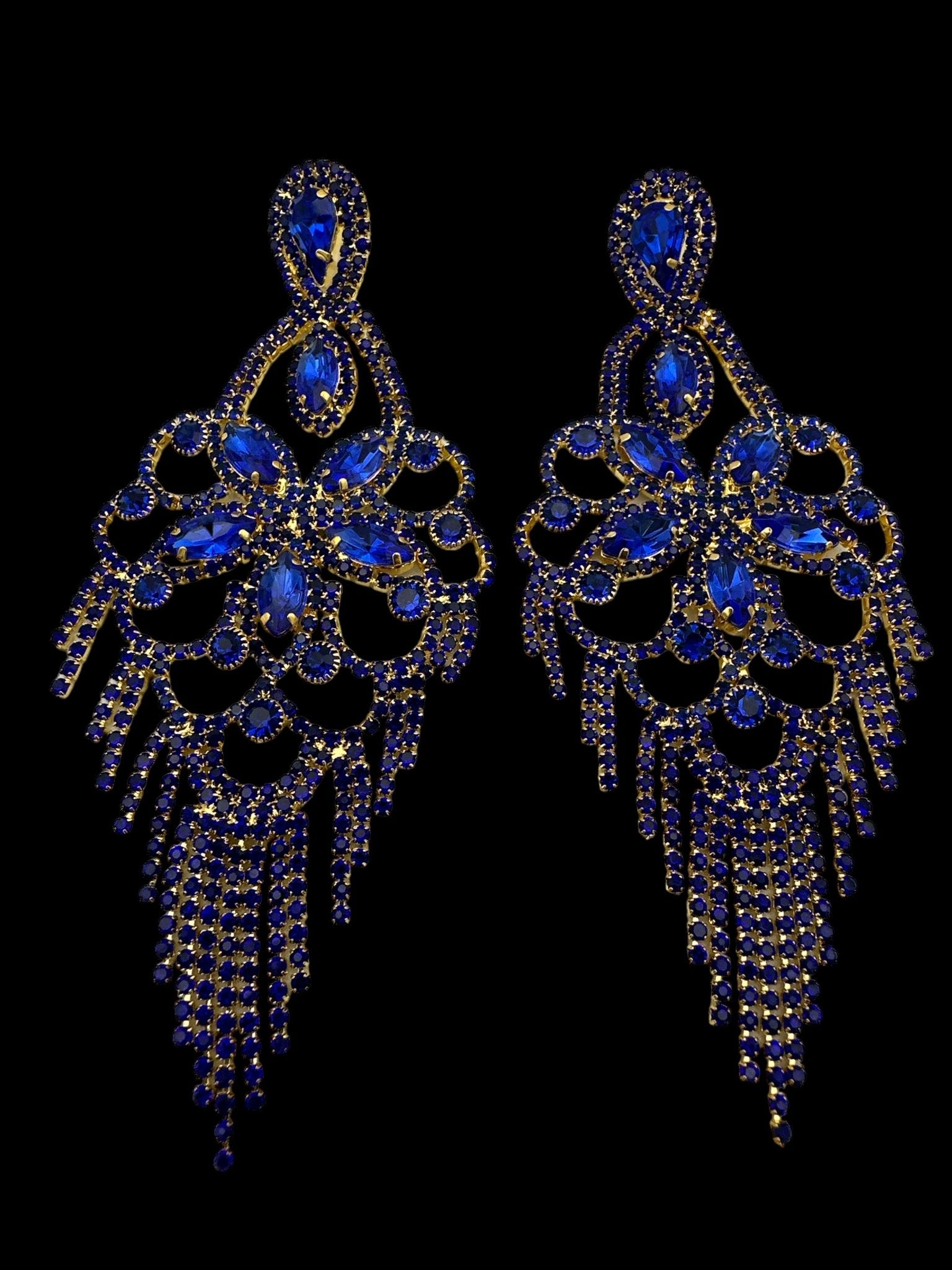 Long Statement Rhinestone Chandelier Tassel Earrings - Fatisha Boutique