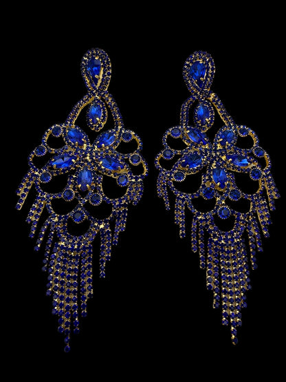 Long Statement Rhinestone Chandelier Tassel Earrings - Fatisha Boutique