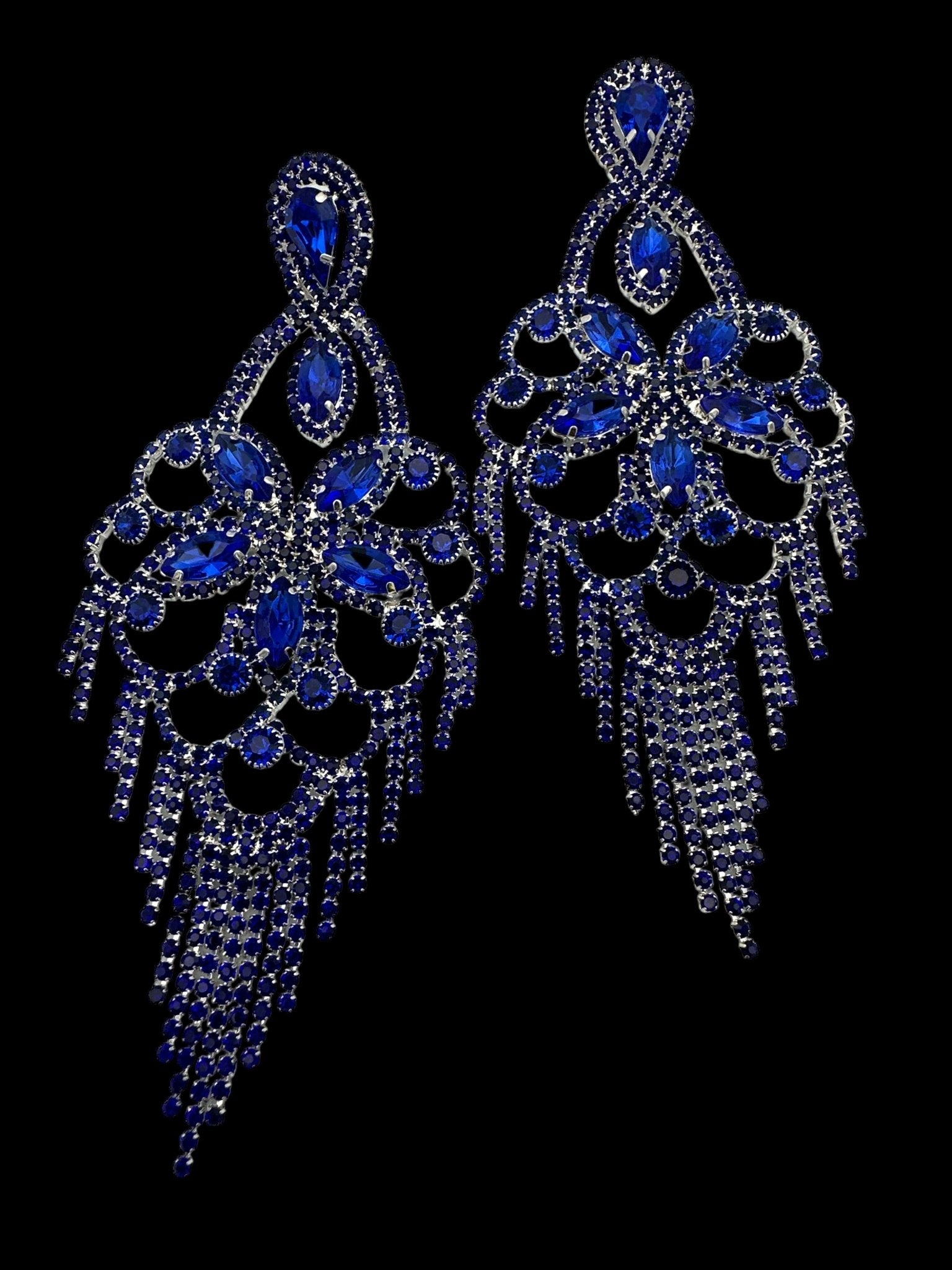 Long Statement Rhinestone Chandelier Tassel Earrings - Fatisha Boutique