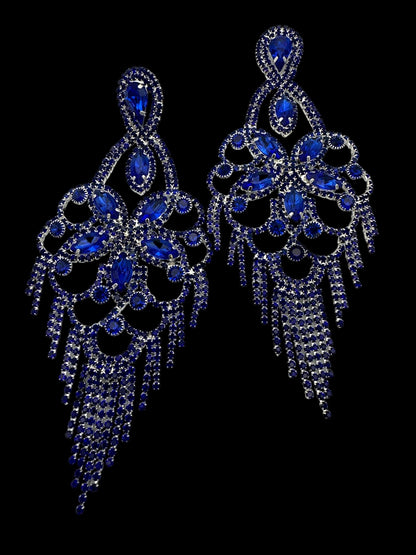 Long Statement Rhinestone Chandelier Tassel Earrings - Fatisha Boutique